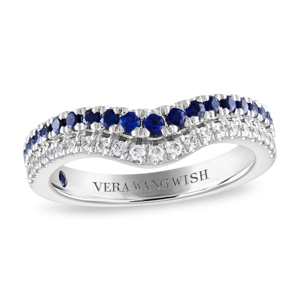 14K WHITE GOLD VERA WANG DIAMOND AND SAPPHIRE WISH BRIDAL WEDDING BAND SIZE: 5